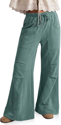 Womens Wide Leg Lounge Pant Baggy Flare Elastic Waist Sweatpants
