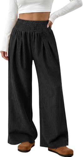 Women's Wide Leg Palazzo Corduroy Pants with Pockets Black