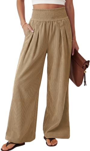 Women's Wide Leg Palazzo Corduroy Pants with Pockets Camel