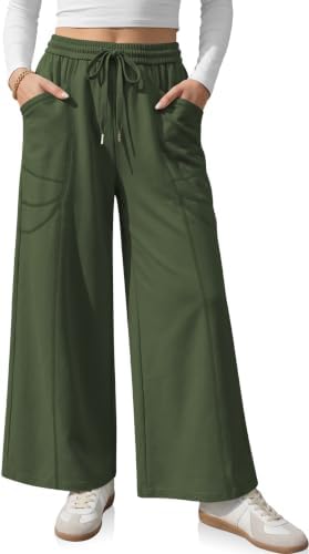 Womens Wide Leg Sweatpants with Pockets Army Green