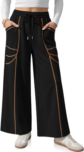 Womens Wide Leg Sweatpants with Pockets Black