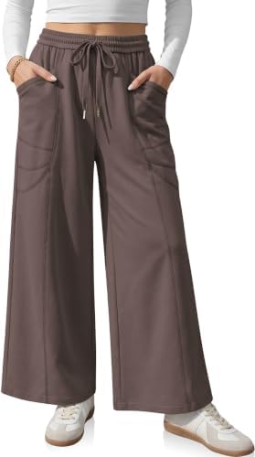 Womens Wide Leg Sweatpants with Pockets Coffee