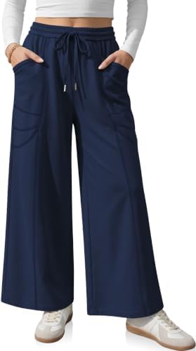 Womens Wide Leg Sweatpants with Pockets Navy