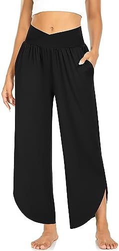 Women's Wide Leg V-Cross Flowy Yoga Pants Black