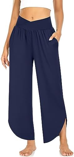 Women's Wide Leg V-Cross Flowy Yoga Pants Navy, M