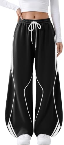 Womens Y2K Baggy Barrel Sweatpants Striped Wide Leg Joggers Black