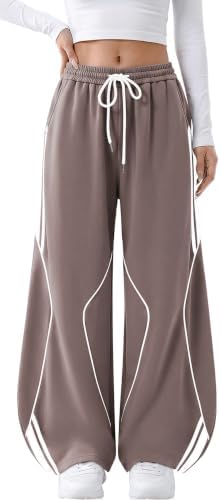 Womens Y2K Baggy Barrel Sweatpants Striped Wide Leg Joggers Coffee