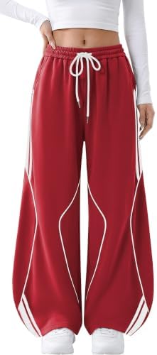 Womens Y2K Baggy Barrel Sweatpants Striped Wide Leg Joggers Red