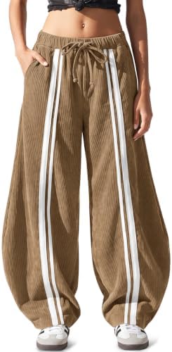 Women's Y2K Corduroy Barrel Pants Wide Leg Baggy Casual Camel