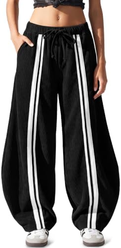 Women's Y2K Corduroy Barrel Pants Wide Leg Baggy Casual Black