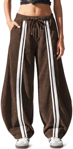 Women's Y2K Corduroy Barrel Pants Wide Leg Baggy Casual Dark Brown
