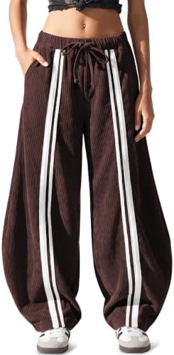 Women's Y2K Corduroy Barrel Pants Wide Leg Baggy Casual Dark Coffee