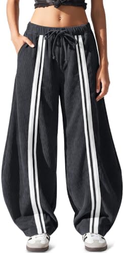 Women's Y2K Corduroy Barrel Pants Wide Leg Baggy Casual Dark Gray