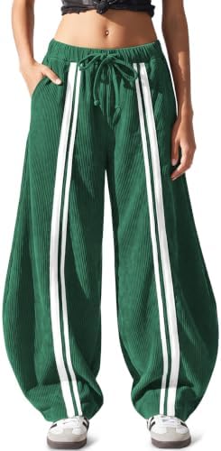Women's Y2K Corduroy Barrel Pants Wide Leg Baggy Casual Emerald