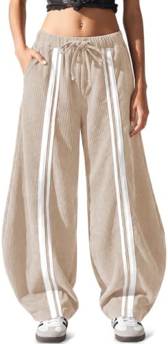 Women's Y2K Corduroy Barrel Pants Wide Leg Baggy Casual Light Khaki