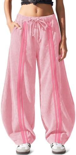 Women's Y2K Corduroy Barrel Pants Wide Leg Baggy Casual Peach Pink